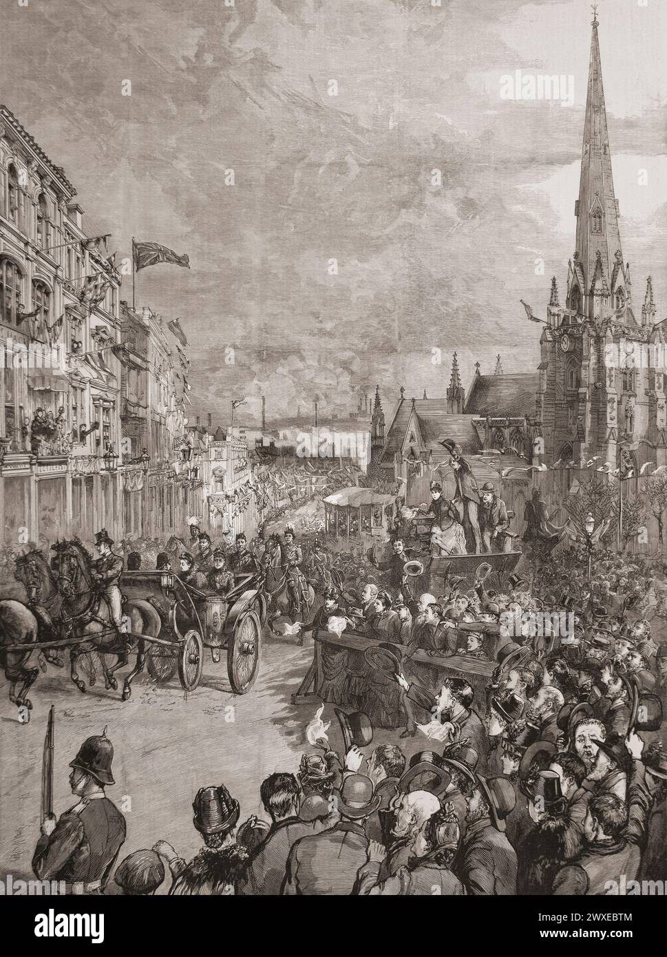 Queen Victoria's visit to the Bull Ring, Birmingham, in 1887 for the Golden Jubilee celebrations.  From The Graphic Illustrated Weekly Newspaper, printed 1887. Stock Photo