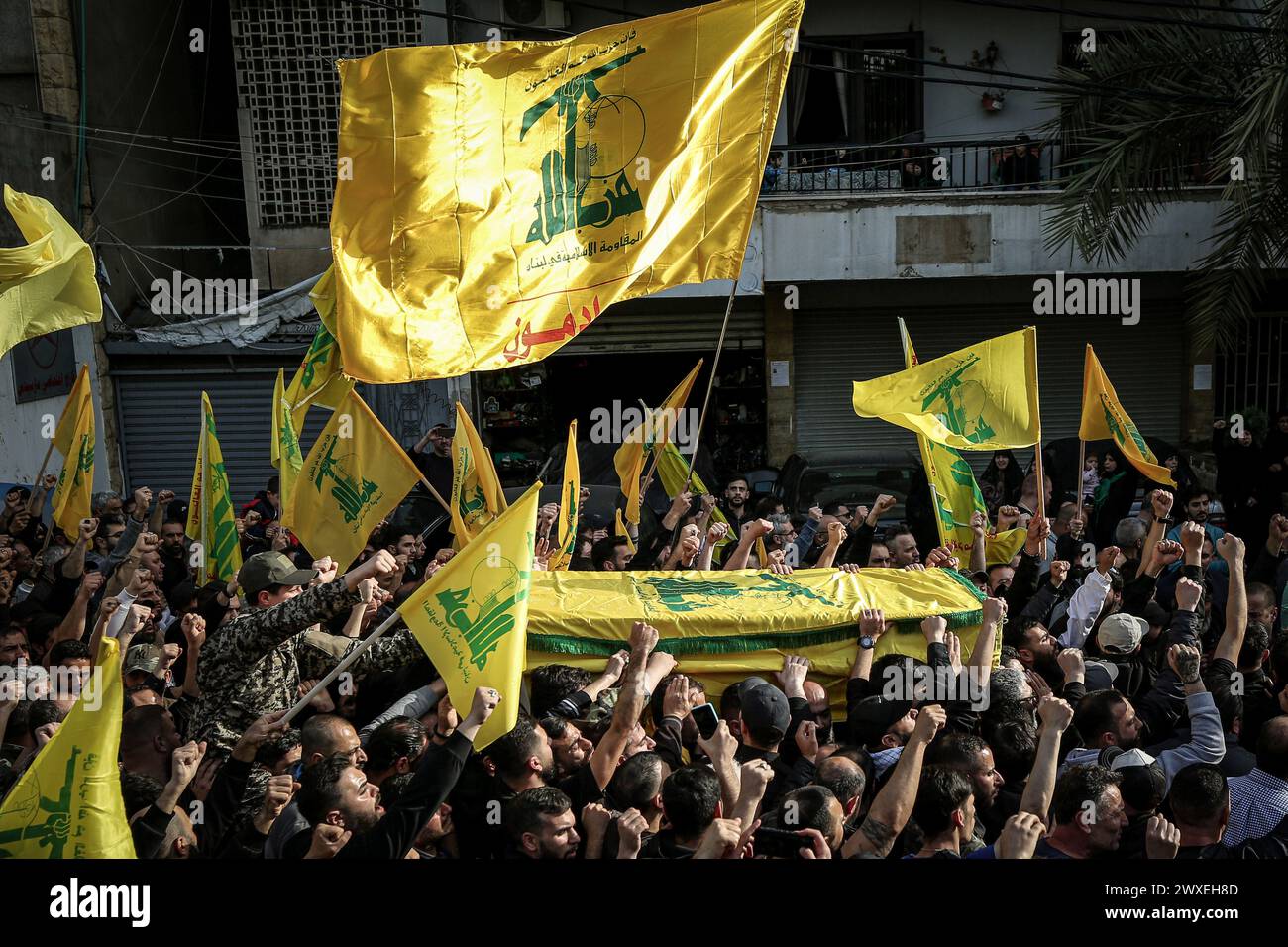 Beirut, Lebanon. 30th Mar, 2024. Pro-Iranian Hezbollah Militants Chant ...