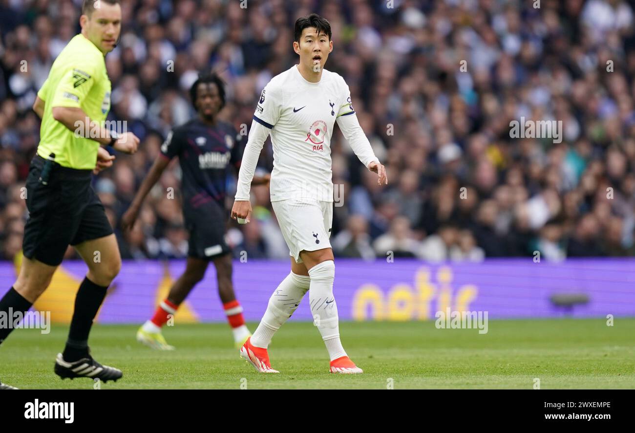 LONDON, ENGLAND - MARCH 30: Son Heung-Min of Tottenham Hotspur during the Premier League match between Tottenham Hotspur and Luton Town at Tottenham Hotspur Stadium on March 30, 2024 in London, England.(Photo by Dylan Hepworth/MB Media) Stock Photo