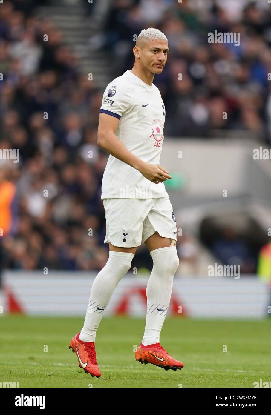 LONDON, ENGLAND - MARCH 30: Richarlison of Tottenham Hotspur during the Premier League match between Tottenham Hotspur and Luton Town at Tottenham Hotspur Stadium on March 30, 2024 in London, England.(Photo by Dylan Hepworth/MB Media) Stock Photo