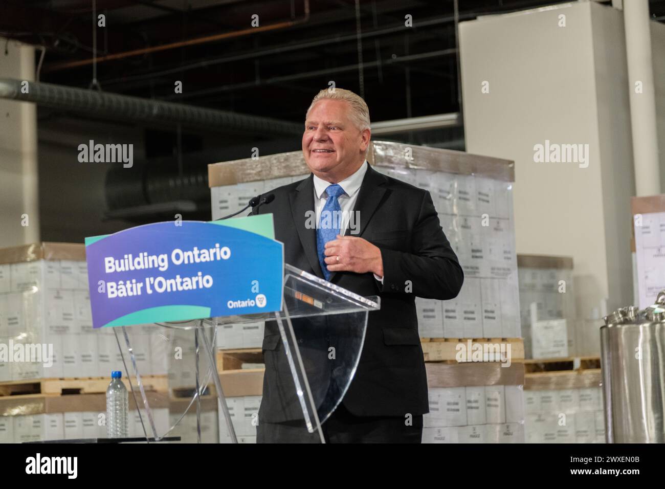 Government of Ontario Premier Doug Ford speaking at press conference Stock Photo