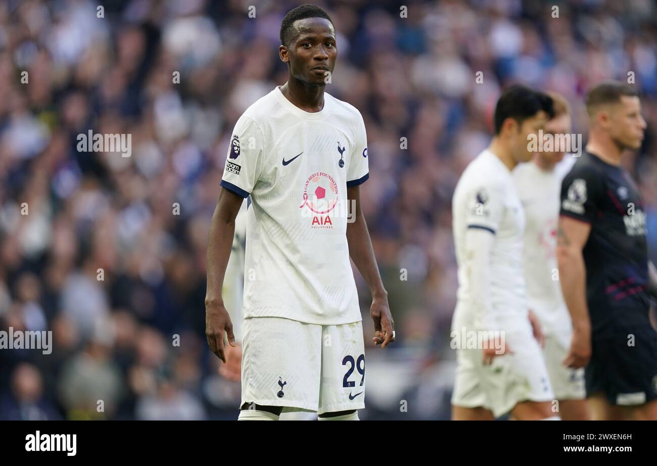 LONDON, ENGLAND - MARCH 30: Pape Matar Sarr of Tottenham Hotspur during the Premier League match between Tottenham Hotspur and Luton Town at Tottenham Hotspur Stadium on March 30, 2024 in London, England.(Photo by Dylan Hepworth/MB Media) Stock Photo