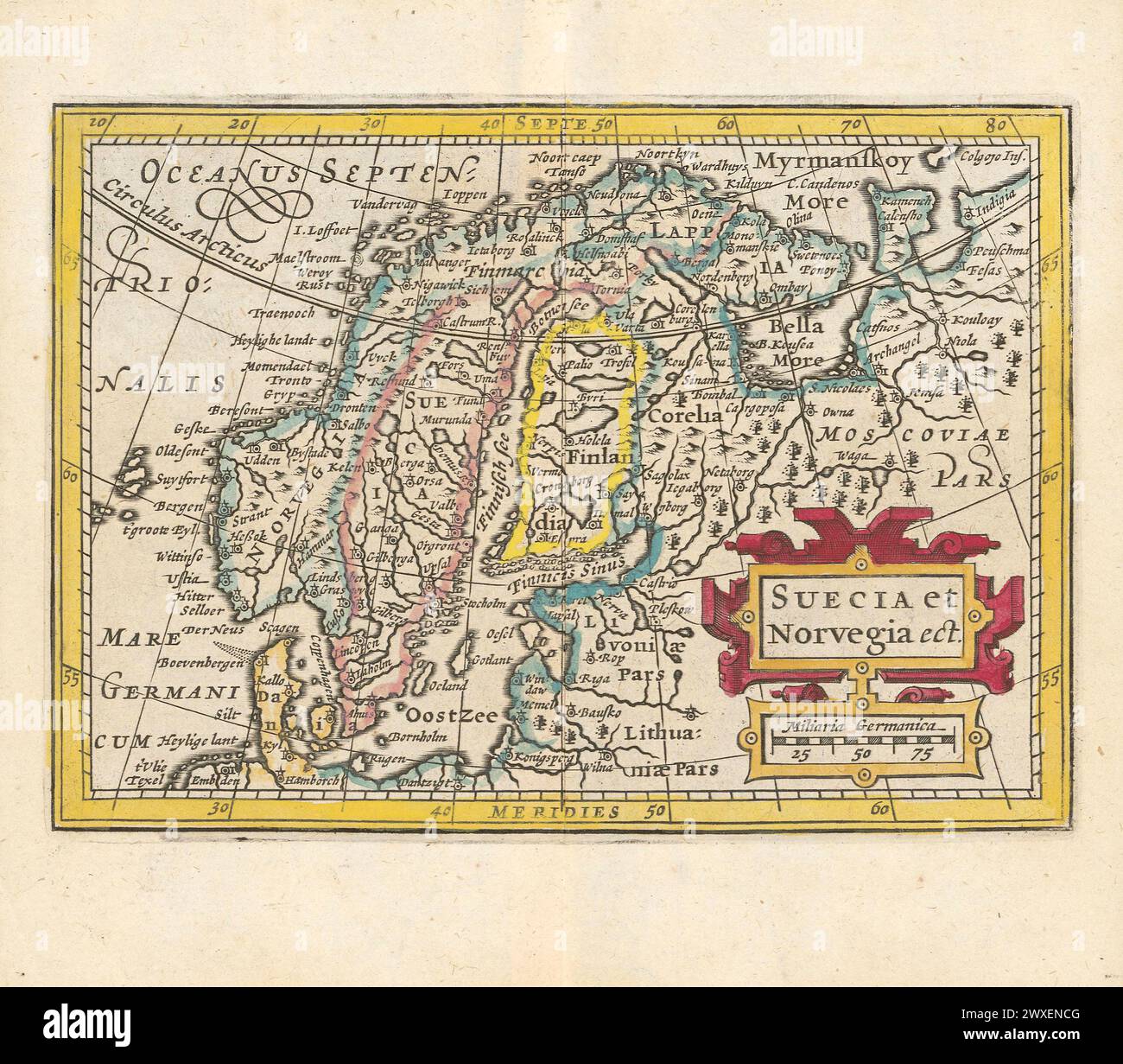 Map of Sweden and Norway. Joan Blaeu. 1637 Relief shown with mountain ...