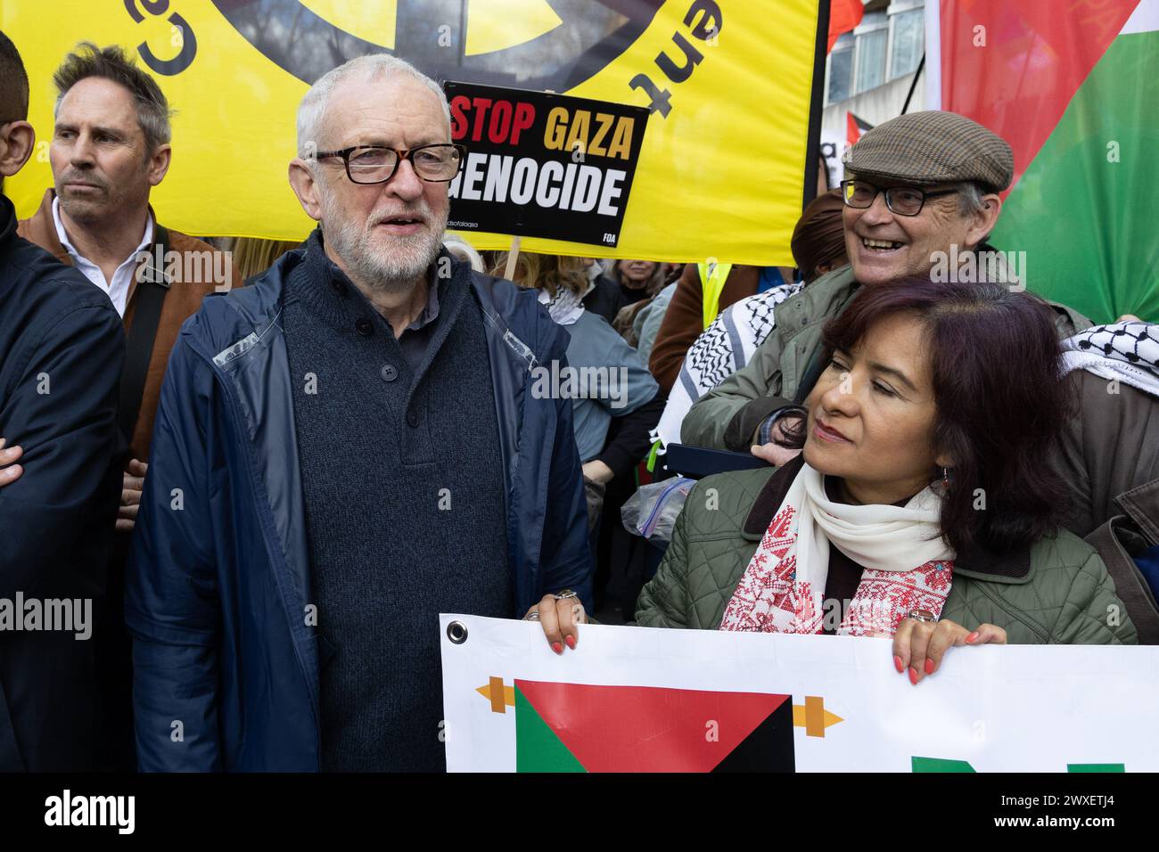 London, UK. 30th Mar, 2024. Jeremy Corbyn joins pro-Palestine protestors marching to Trafalger Square, as they return to London Credit: SOPA Images Limited/Alamy Live News Stock Photo