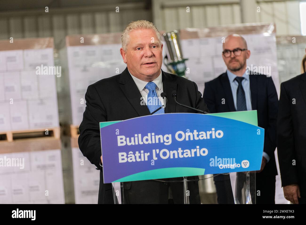 Government of Ontario Premier Doug Ford speaking at press conference Stock Photo
