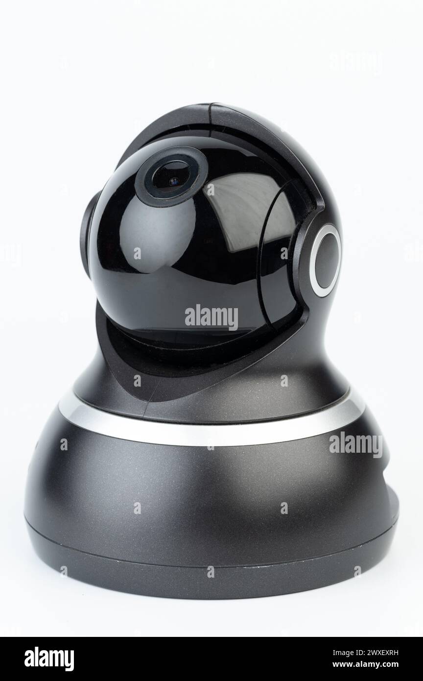 Home security 360 camera looking up isolated on white studio background Stock Photo