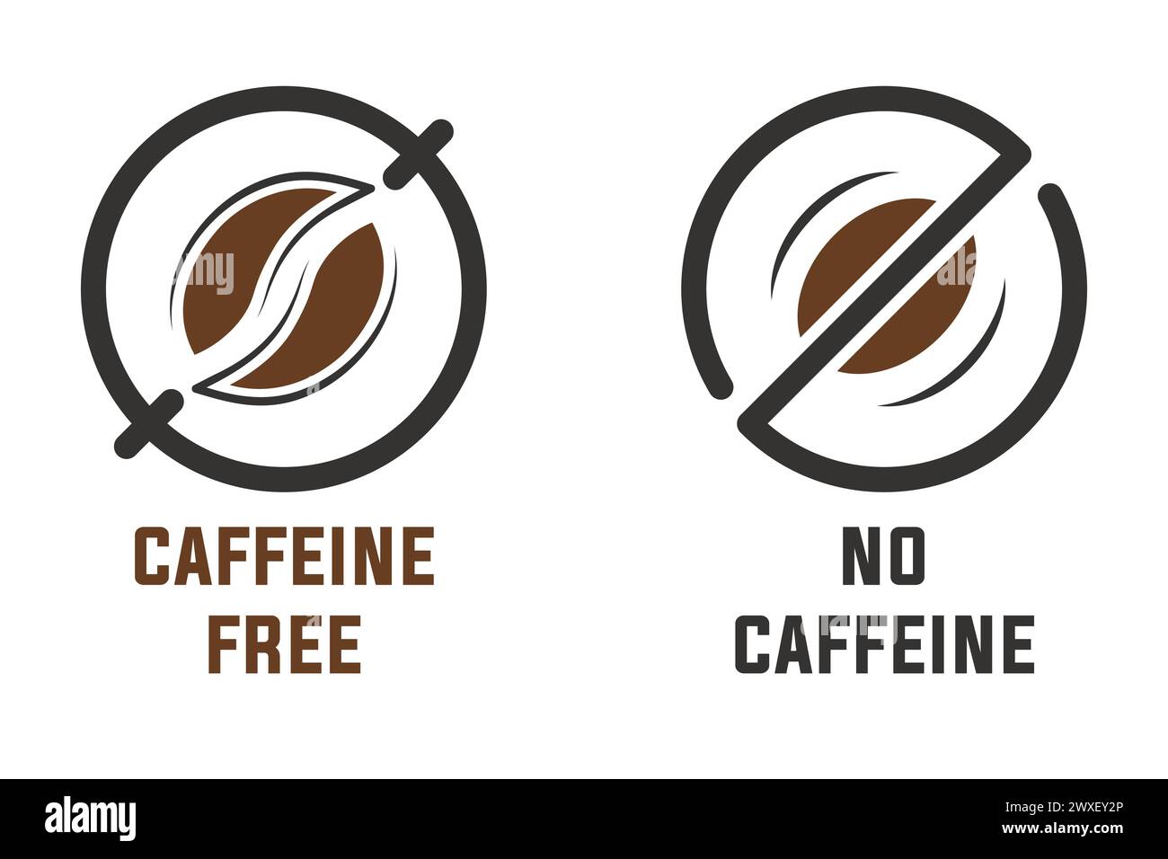 Caffeine free labels on a white background. Caffeine free icon sign. Set of no caffeine
