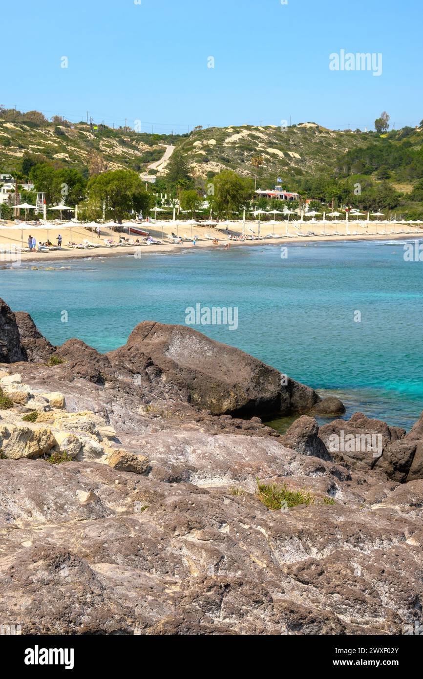 Kos, Greece - May 12, 2024: Agios Stefanos beach on the island of Kos. Greece Stock Photo