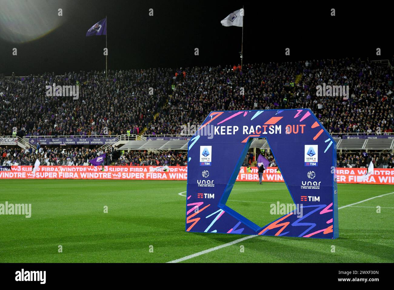 Florence, Italia. 30th Mar, 2024. Campaign against racialism during the Serie a Tim match between Fiorentina and Milan - Serie A TIM at Artemio Franchi Stadium - Sport, Soccer - Florence, Italy - Sunday March 30, 2024 (Photo by Massimo Paolone/LaPresse) Credit: LaPresse/Alamy Live News Stock Photo