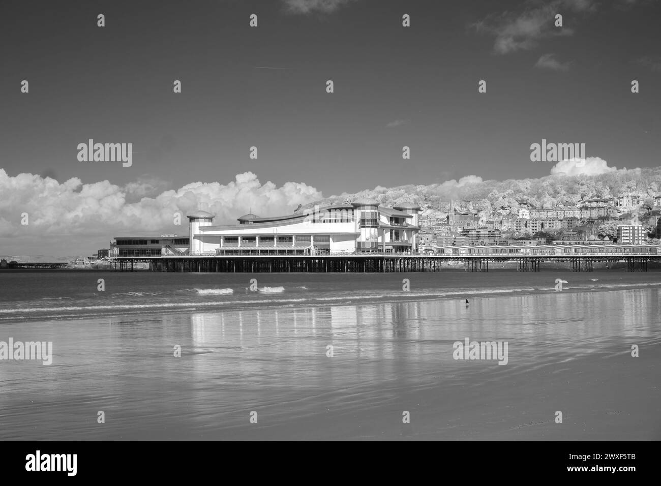 March 2024, Monochrome 720nm Infrared, The Grand Pier - Weston-super-Mare, North Somerset, England, UK. Stock Photo