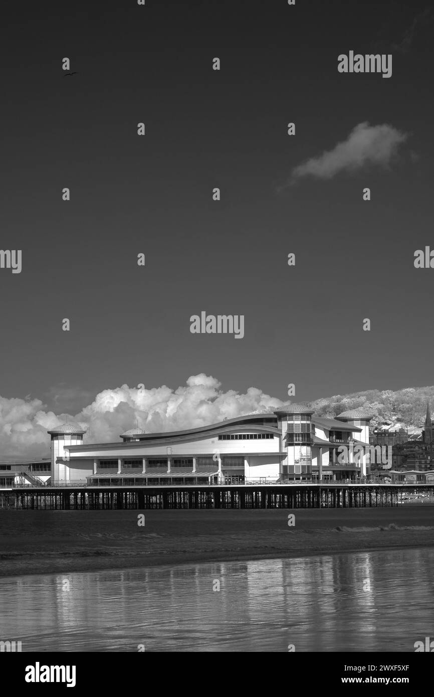 March 2024, Monochrome 720nm Infrared, The Grand Pier - Weston-super-Mare, North Somerset, England, UK. Stock Photo