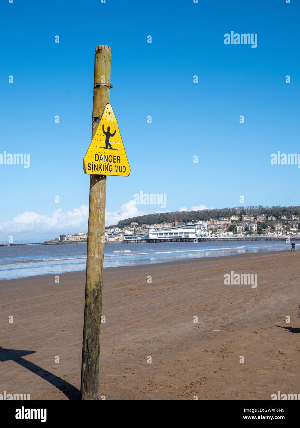 March 2024, Easter Saturday Danger sinking mud warning signs Weston