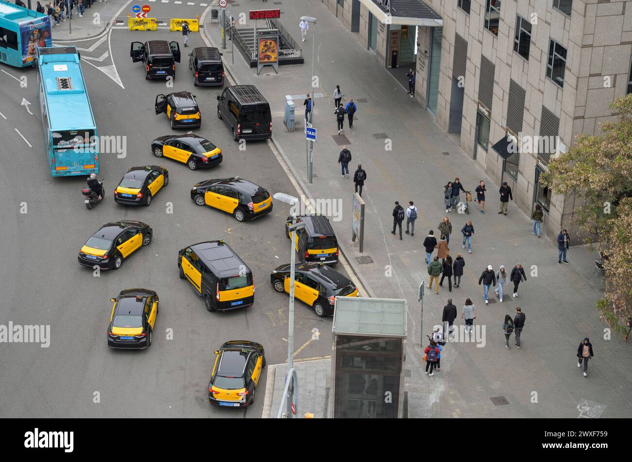 Taxis, Straßenverkehr, Plaça d'Espanya, Barcelona, Katalonien, Spanien Stock Photo