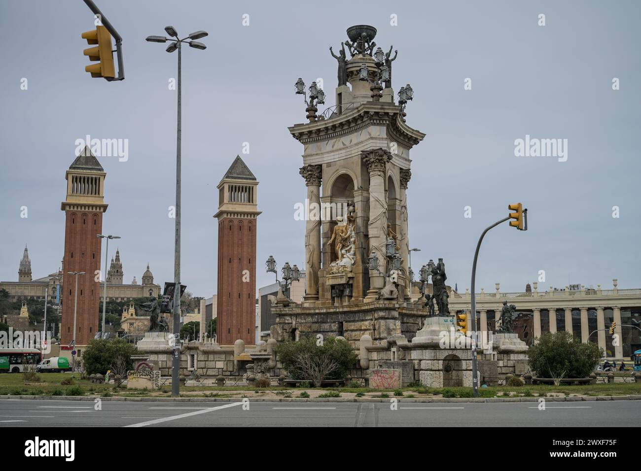 Monument, Plaça d'Espanya, Barcelona, Katalonien, Spanien Stock Photo