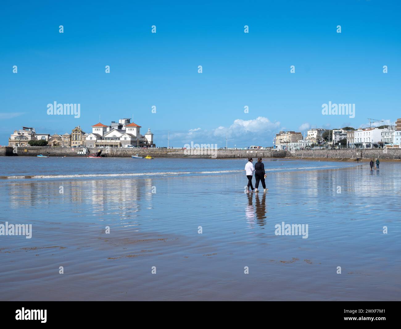 March 2024, Easter Saturday Beach walkers in front of Knightstone