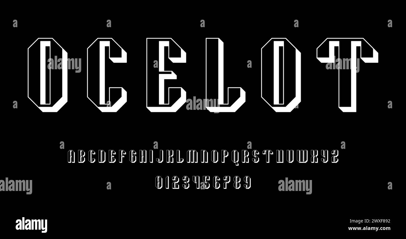 Set of alphabets font letters and numbers modern abstract outline 3D concept design with lines vector illustration Stock Vector