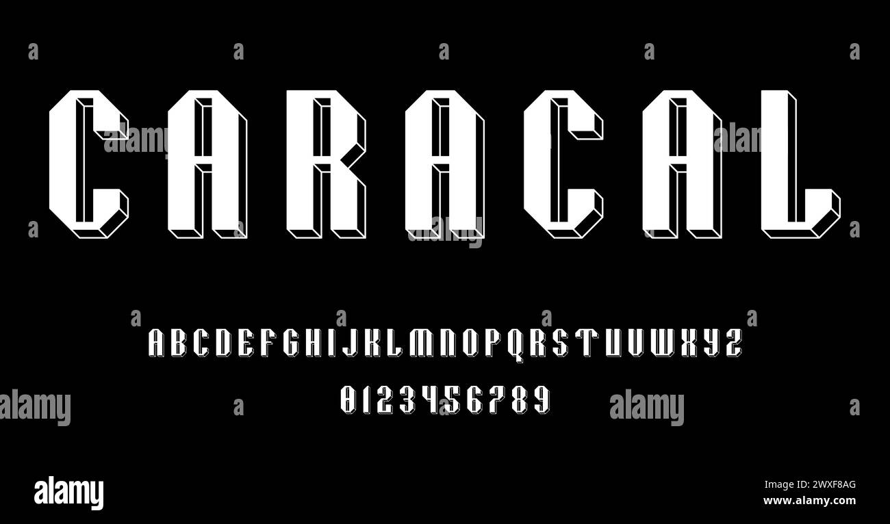 Set of alphabets font letters and numbers modern abstract outline 3D concept design with lines vector illustration Stock Vector