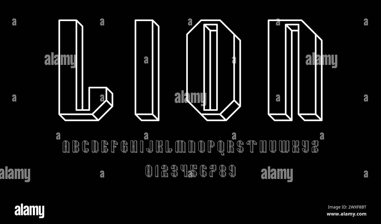 Set of alphabets font letters and numbers modern abstract outline 3D concept design with lines vector illustration Stock Vector