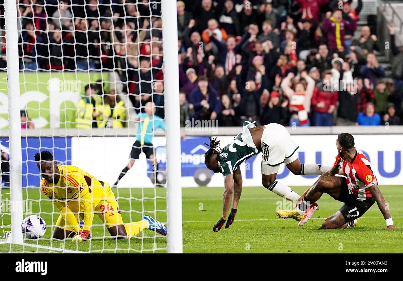 Brentford's Ivan Toney caught offside during the Premier League match ...