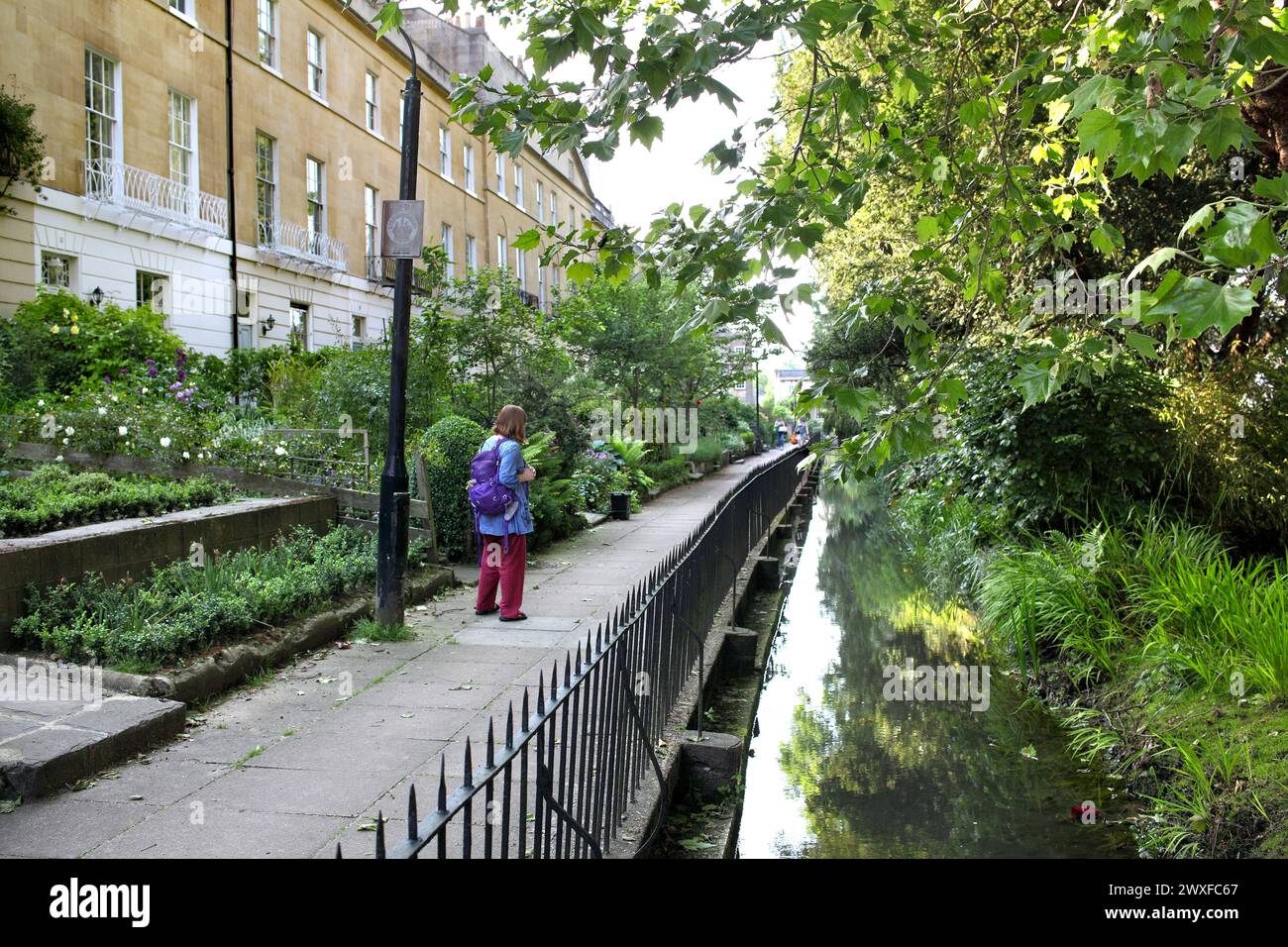 Footpath access to houses on Prior Park Road, Widcombe, Bath. With stream alongside. Stock Photo