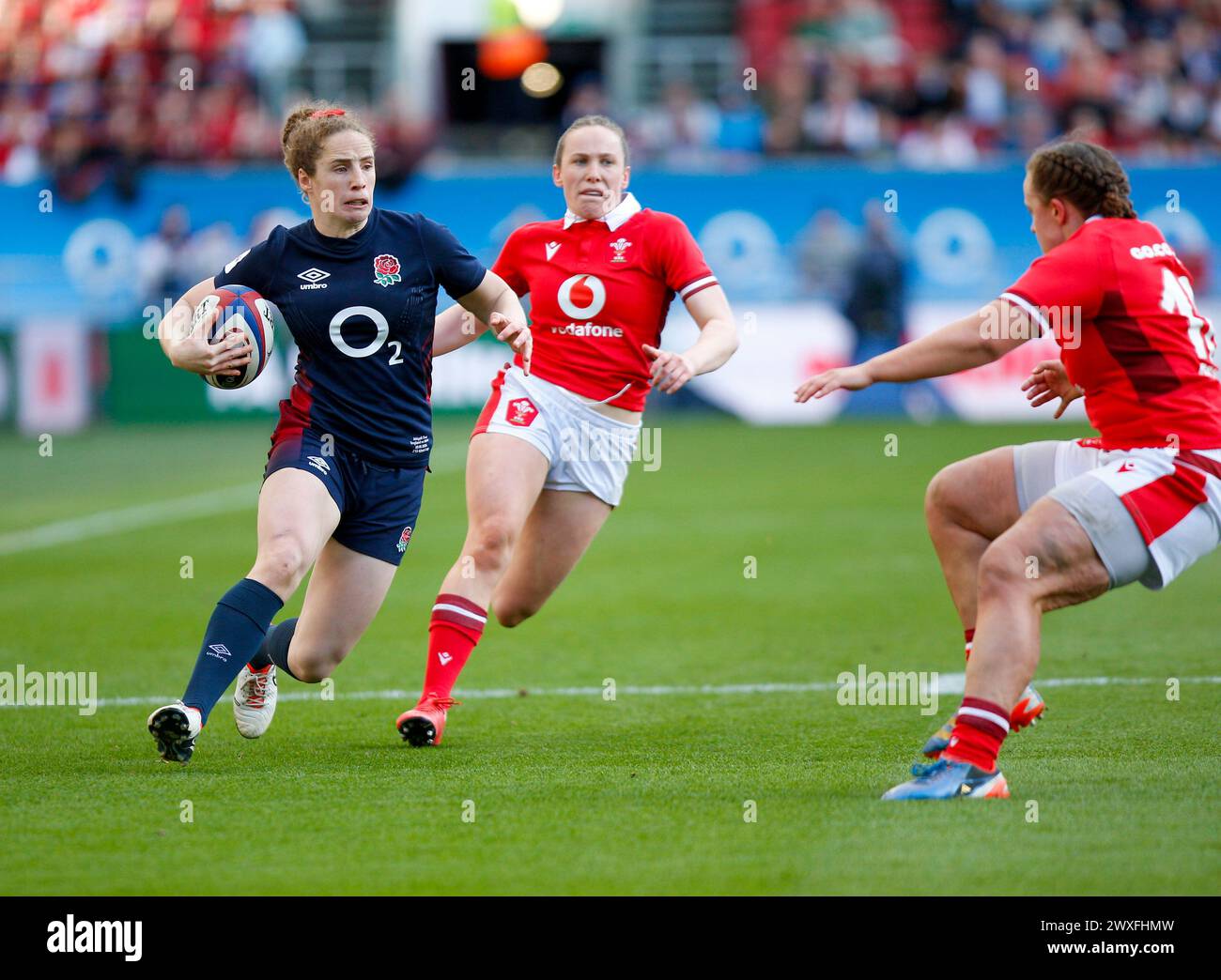 Abby Dow (Trailfinders Women) of England with the ball  England Women v Wales Women  Round 2 Womens 6 nations Ashton Gate Stadium Bristol   Saturday30 Stock Photo