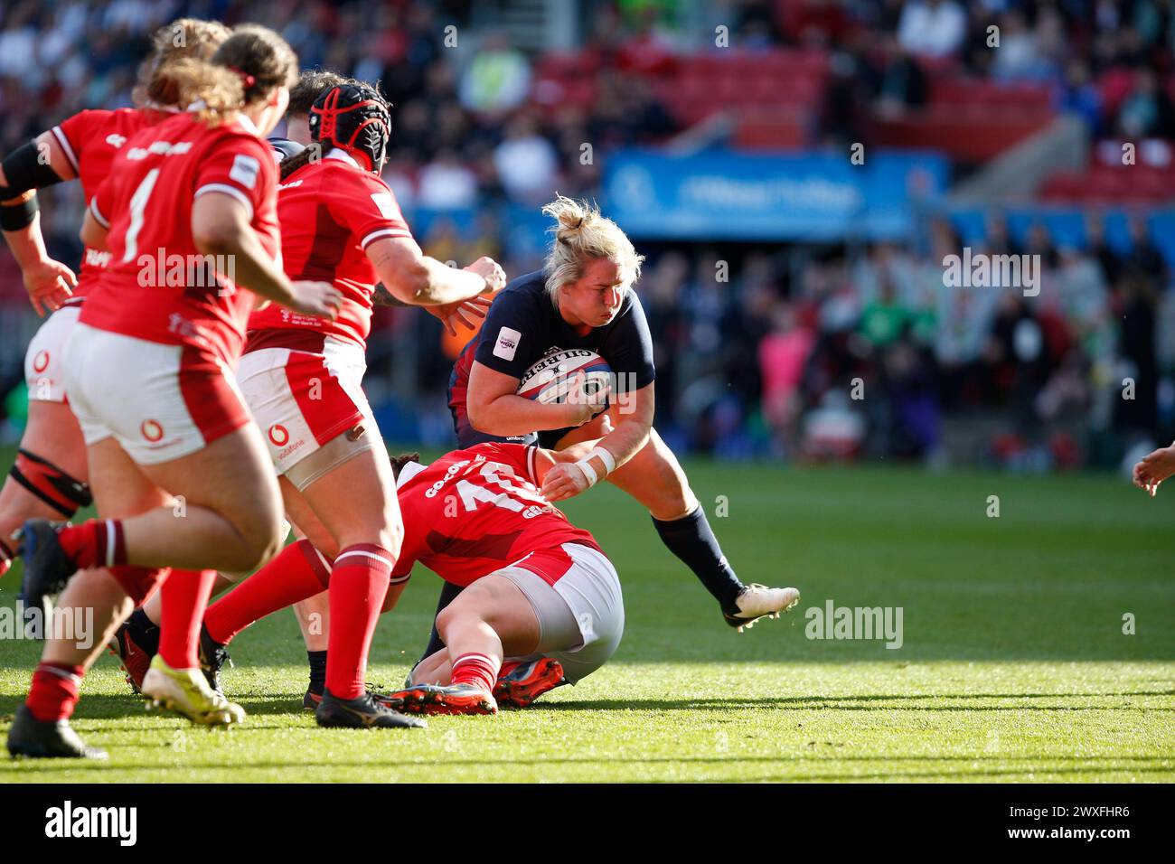 Marlie Packer (Saracens) - captain with the ball  England Women v Wales Women  Round 2 Womens 6 nations Ashton Gate Stadium Bristol   Saturday30,March Stock Photo