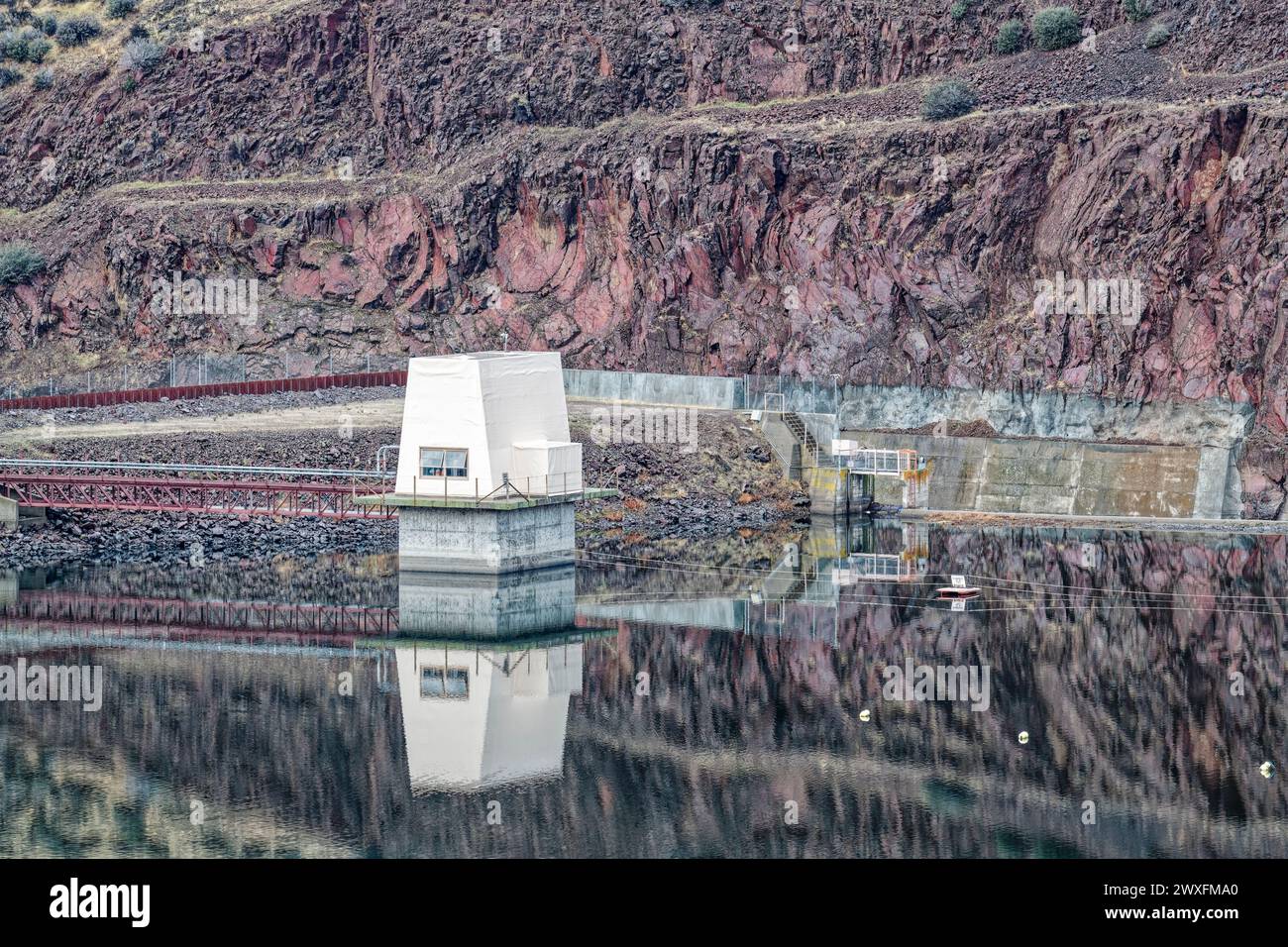 The top of the Iron Gate Dam on the Klamath River near Hornbrook in