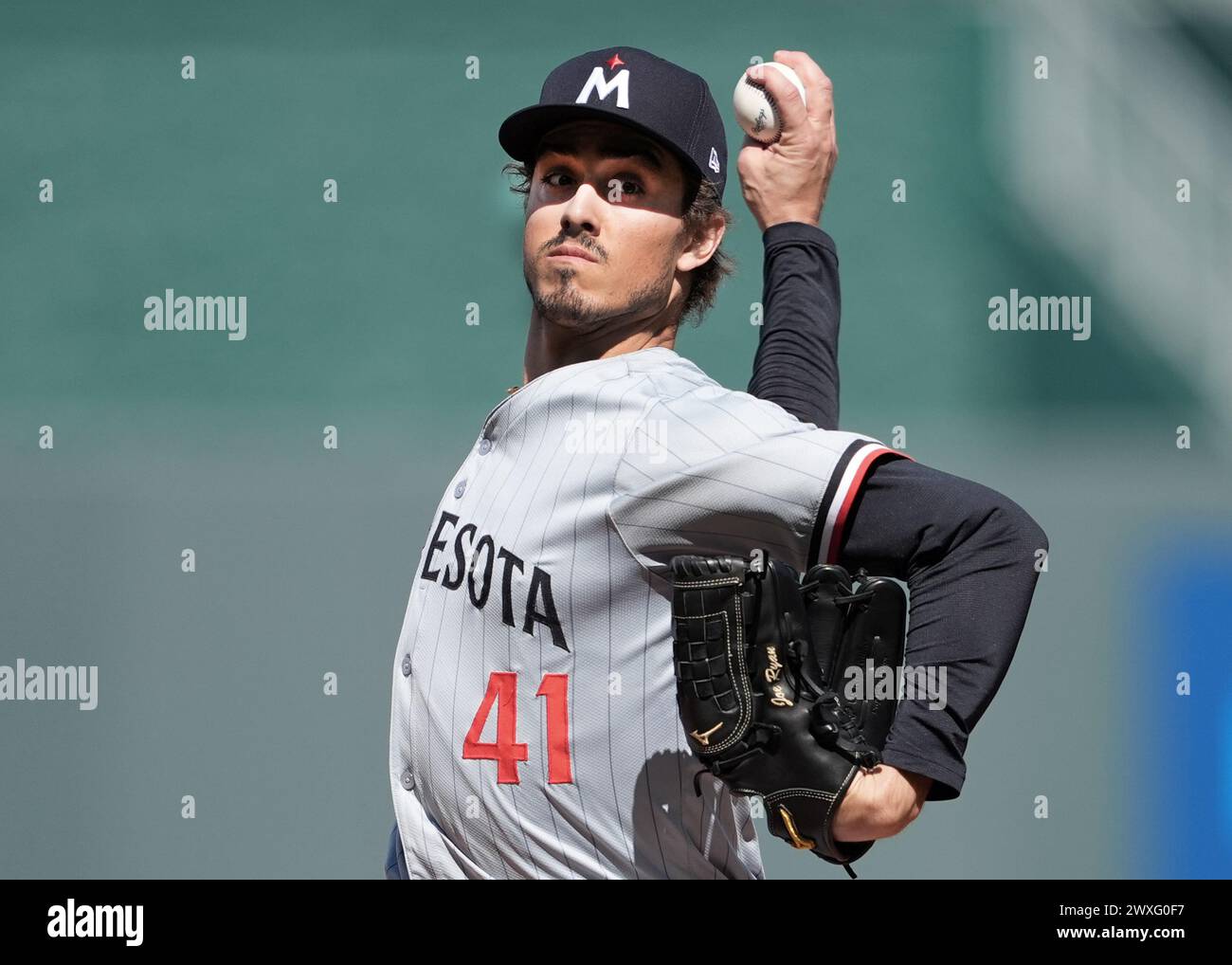 MAR 30, 2024: Minnesota Twins starting pitcher Joe Ryan (41) brings a