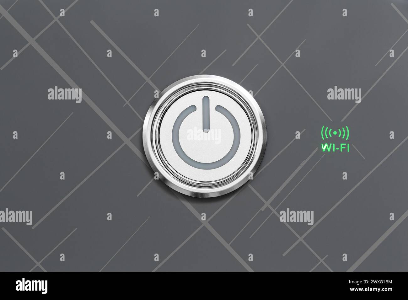 Minimalistic control panel of a modern robot vacuum cleaner with wireless control via Wi-Fi Stock Photo
