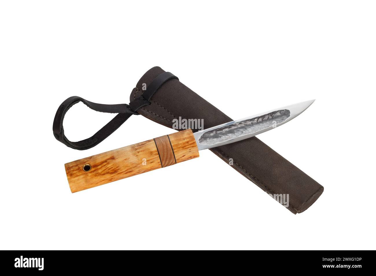 Traditional Yakut hunting knife with a wooden handle. Isolated on white background Stock Photo