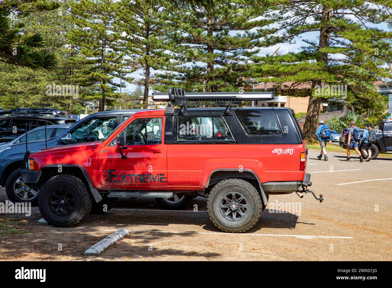 Red 1989 Toyota 4Runner utility truck 4WD vehicle parked at Newport Beach in Sydney,NSW,Australia Stock Photo