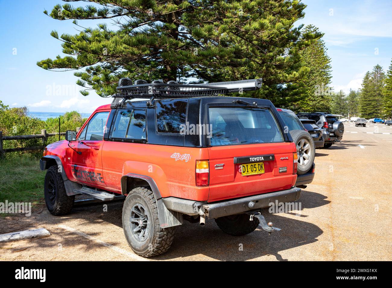 Red 1989 Toyota 4Runner utility truck 4WD vehicle parked at Newport Beach in Sydney,NSW,Australia Stock Photo