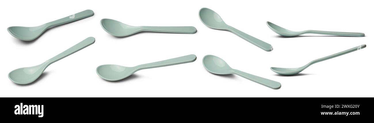 plastic baby feeding spoons, made non toxic and food grade plastic that safe for infants, easy to use and gentle, isolated white background Stock Photo