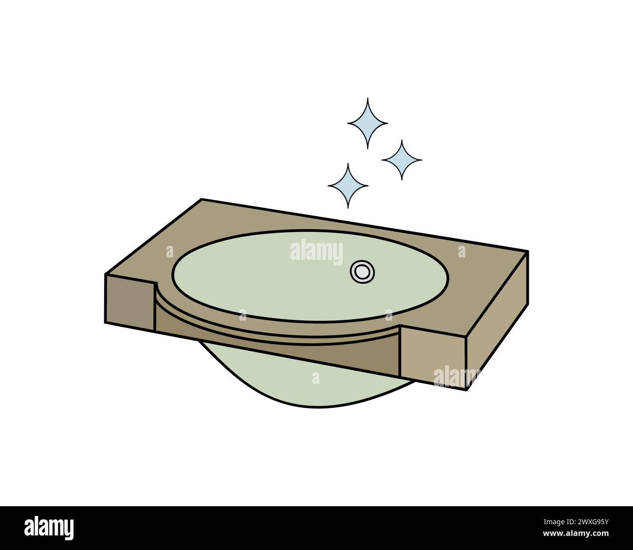Shiny sparkling wash basin icon for bathroom with stars. Outline