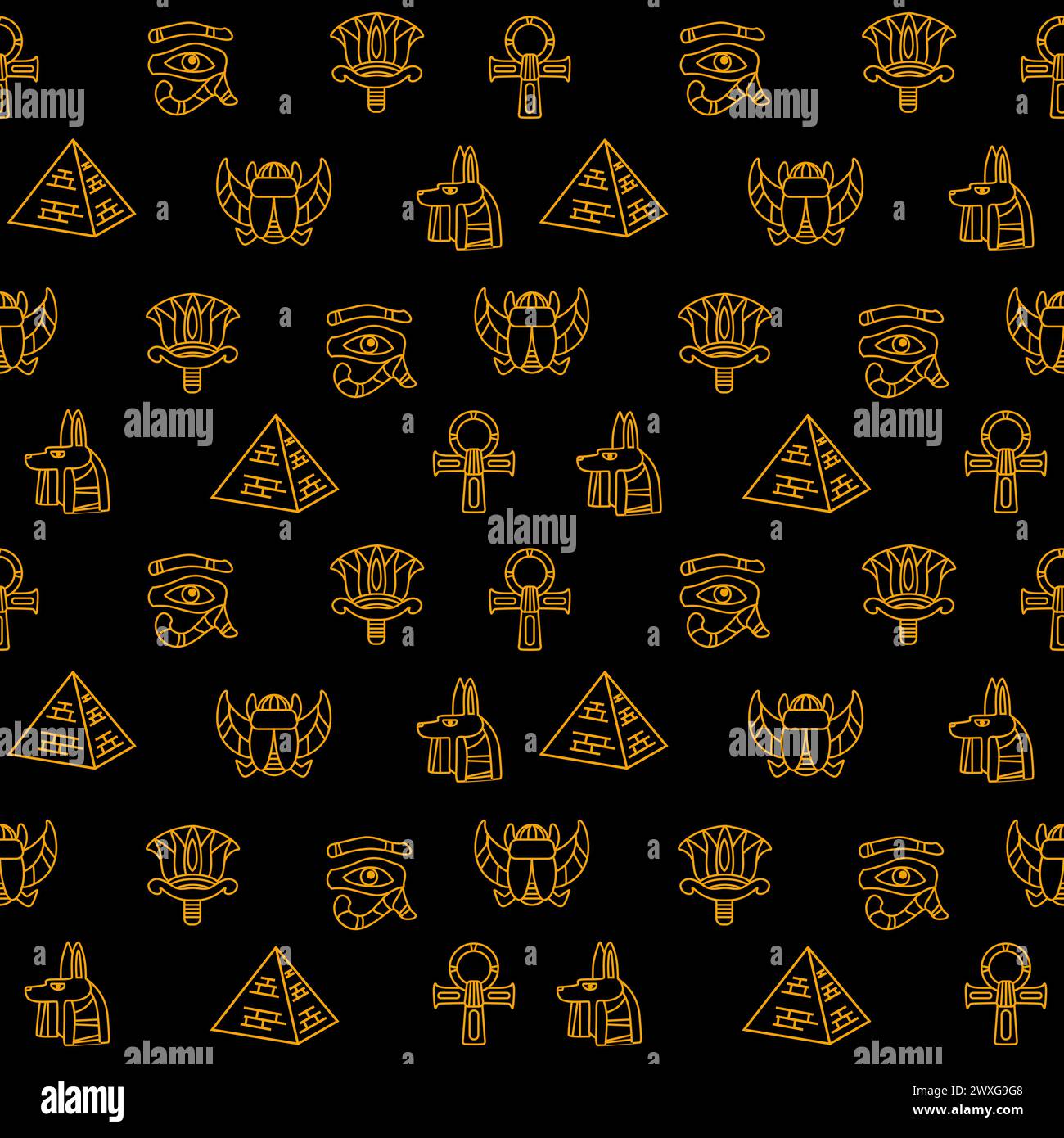 Seamless pattern with Egypt icons on a black background Stock Vector