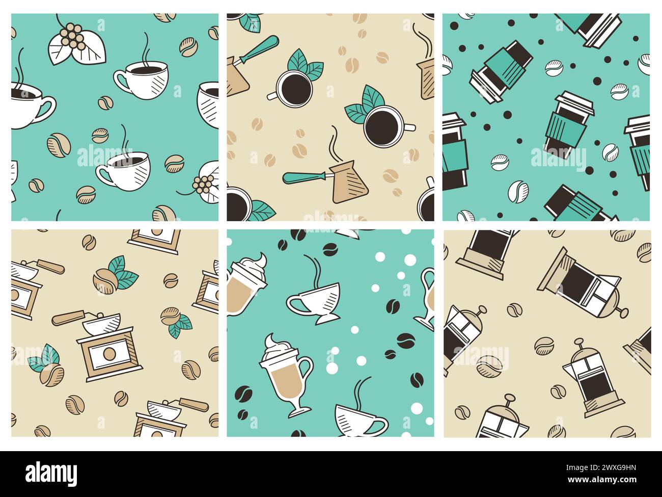 Decorative pattern set with coffee cups concept Stock Vector