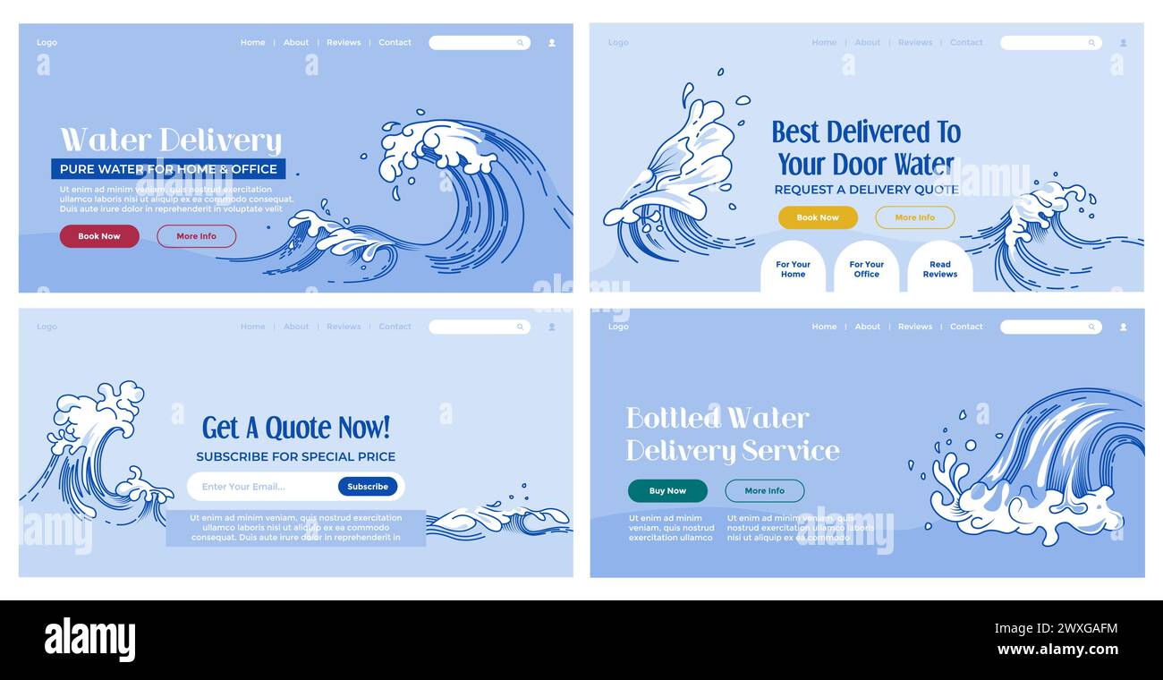Web page design set for bottled water delivery Stock Vector