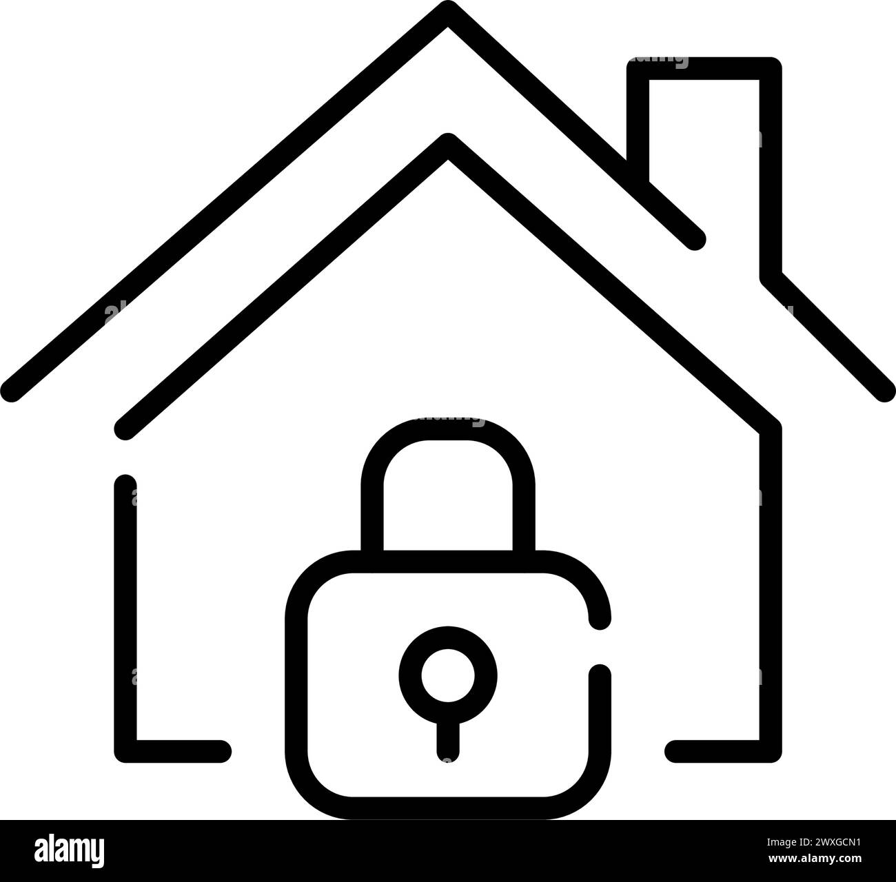 House and lock. Secure residence protected unauthorized access. Pixel perfect vector icon Stock Vector