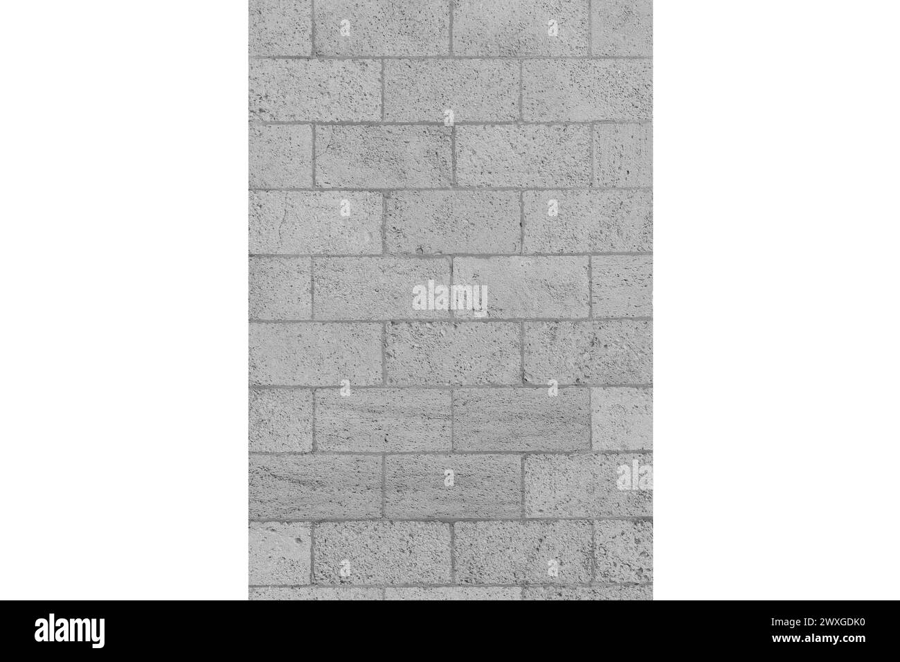 Grey sand brickwork brick masonry wall sample object white background isolated architecture facade exterior building background gray. Stock Photo