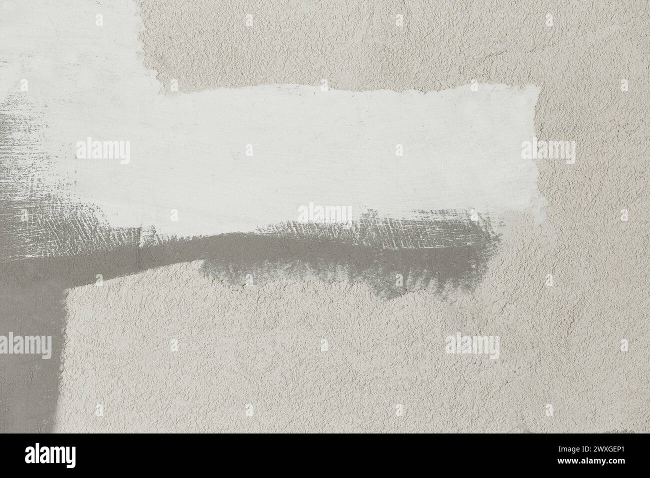 White Light Beige Paint Brush Strokes Abstract Wall Design Surface Texture Background Pattern. Stock Photo