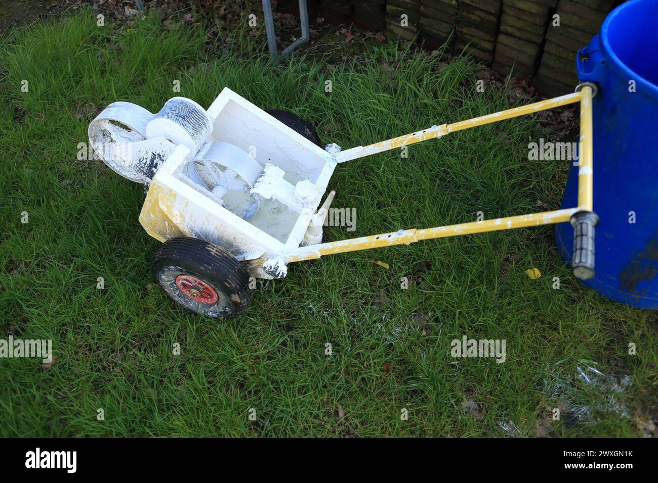 Line painting equipment for football pitch markings with white paint