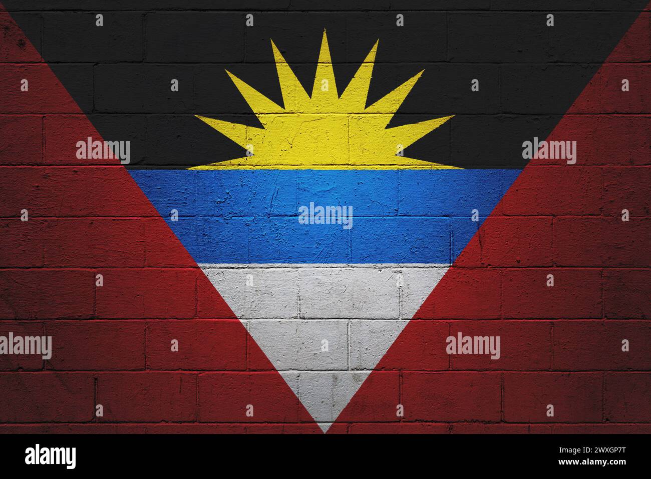 Flag of Antigua and Barbuda painted on a cinder block wall Stock Photo ...