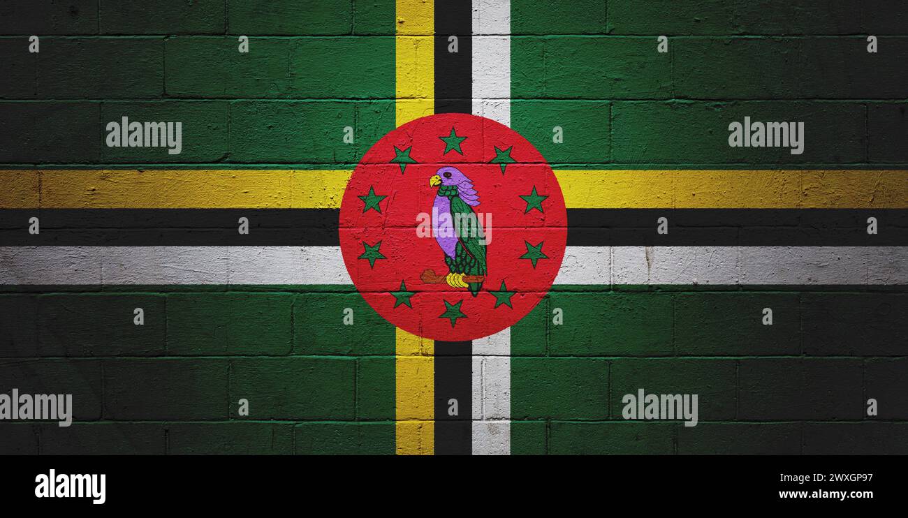 Flag of Dominica painted on a cinder block wall Stock Photo - Alamy