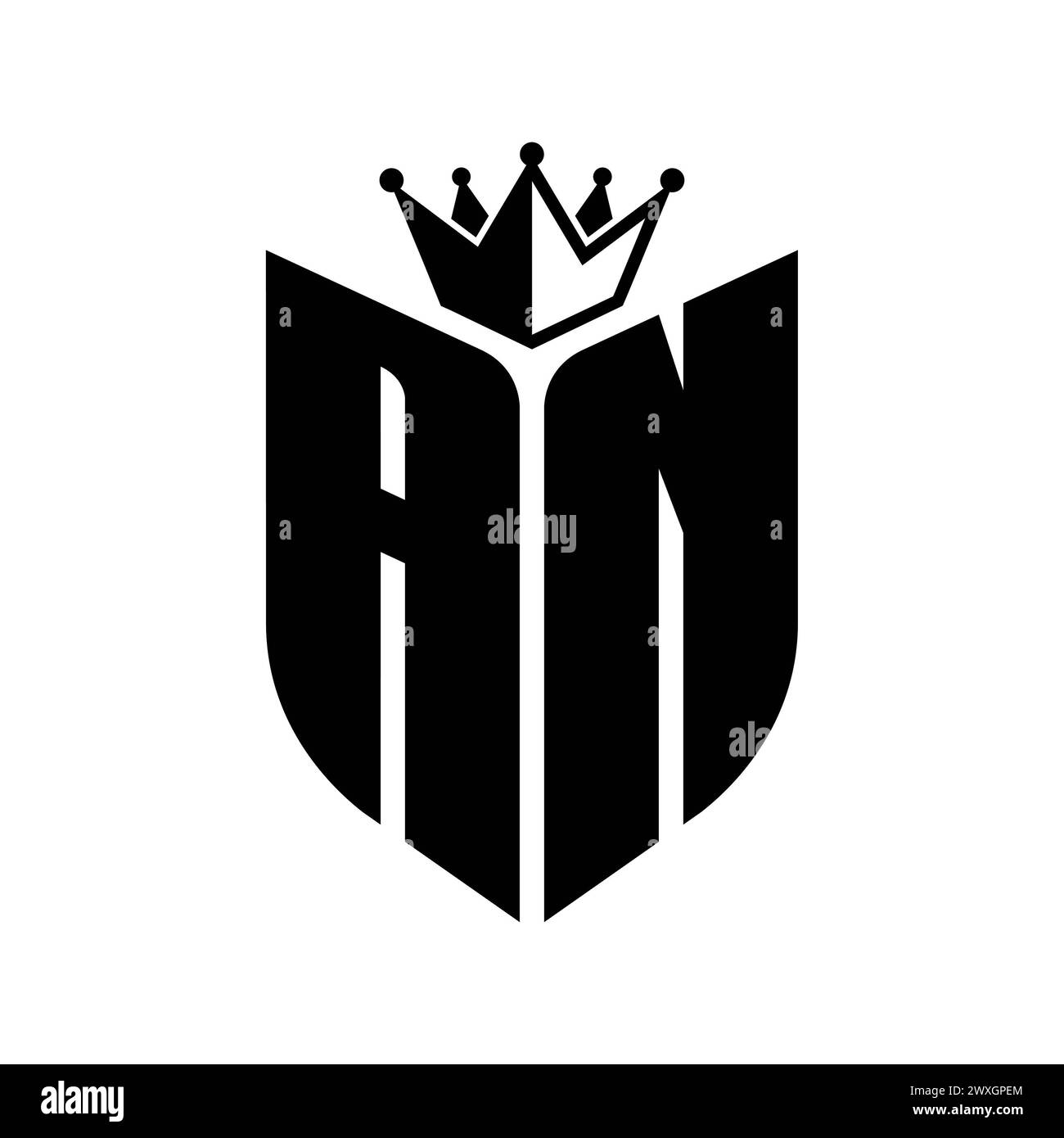 AN Letter monogram with shield shape with crown black and white color ...