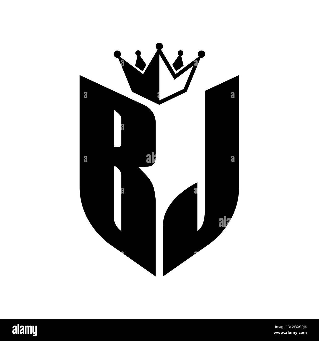 BJ Letter monogram with shield shape with crown black and white color ...