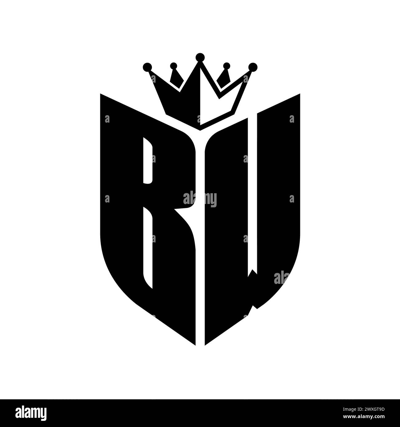 BW Letter monogram with shield shape with crown black and white color ...