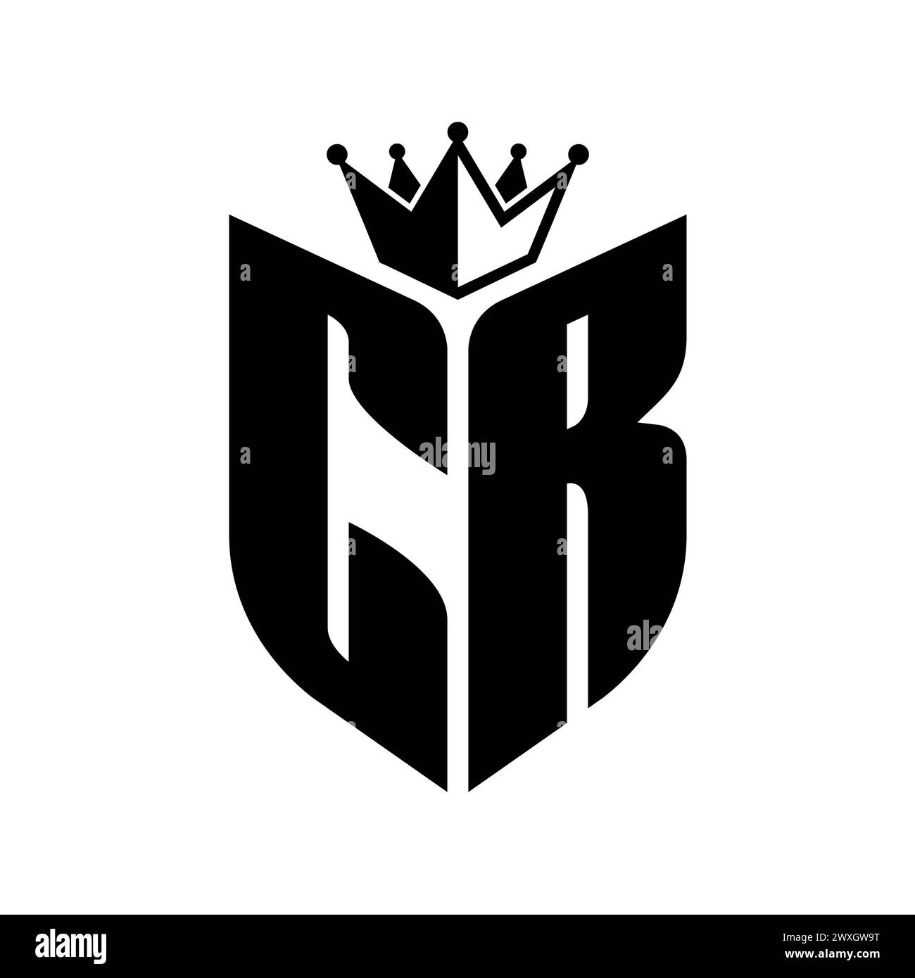 CR Letter monogram with shield shape with crown black and white color design template Stock Photo
