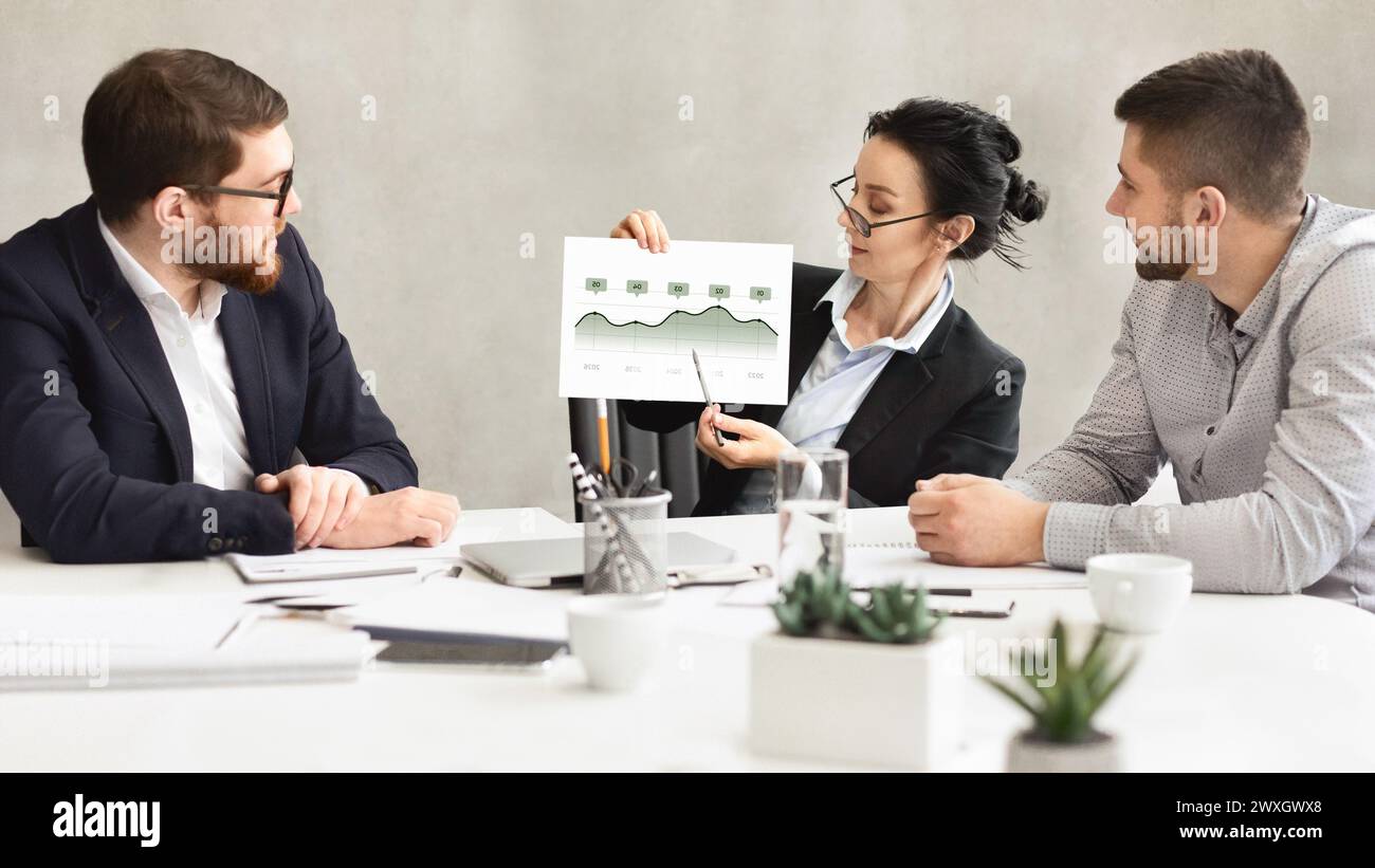 Business team analyzing financial graphs during meeting Stock Photo - Alamy