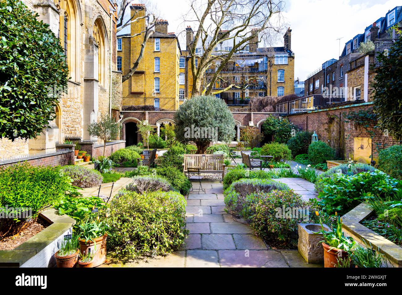 Cloister Garden at the Museum of the Order of St John next to St John Priory Church, Clerkenwell, London, England Stock Photo