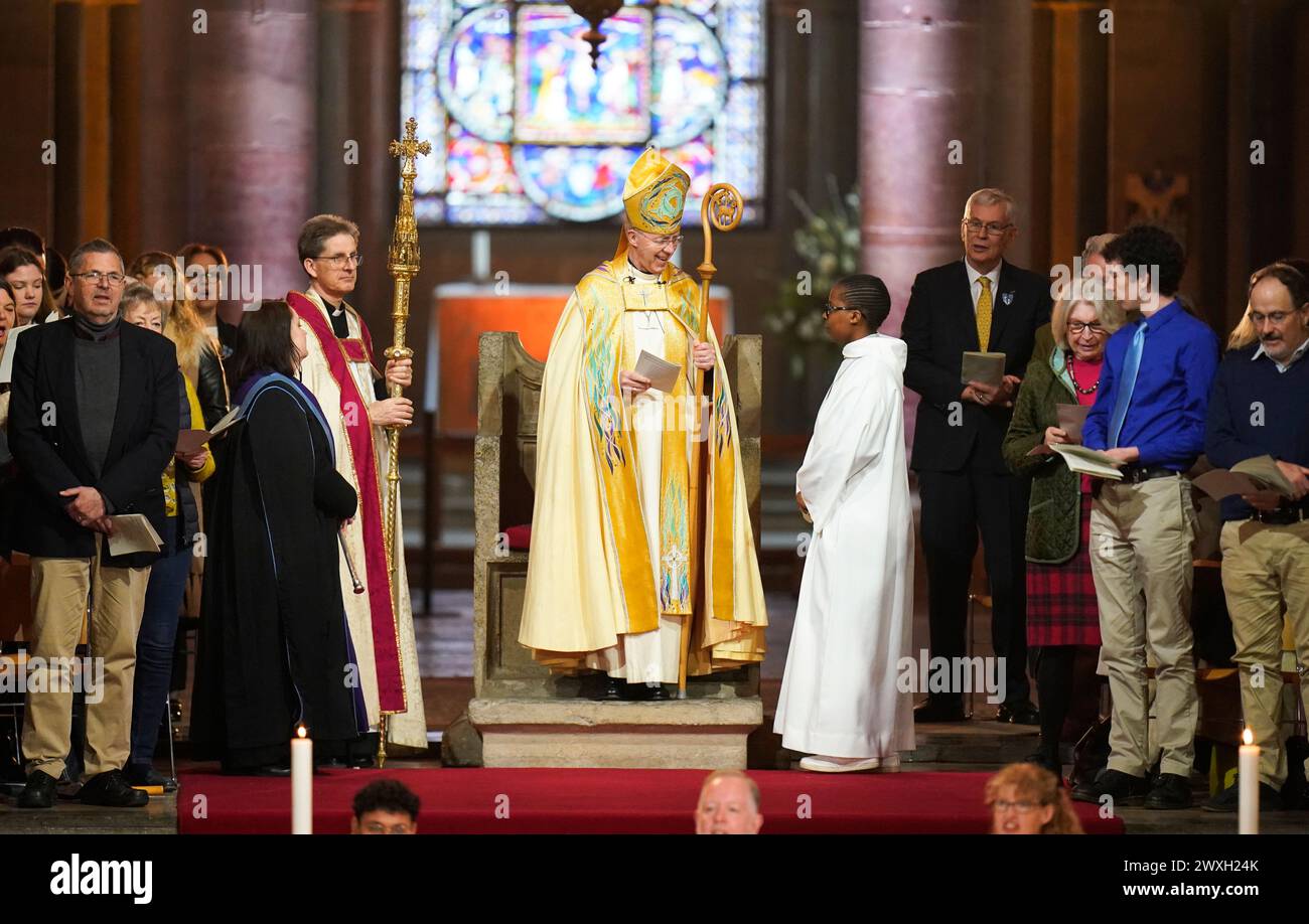 The Archbishop of Canterbury Justin Welby leads the Easter Sung Eucharist at Canterbury Cathedral in Kent. Picture date: Sunday March 31, 2024. Stock Photo